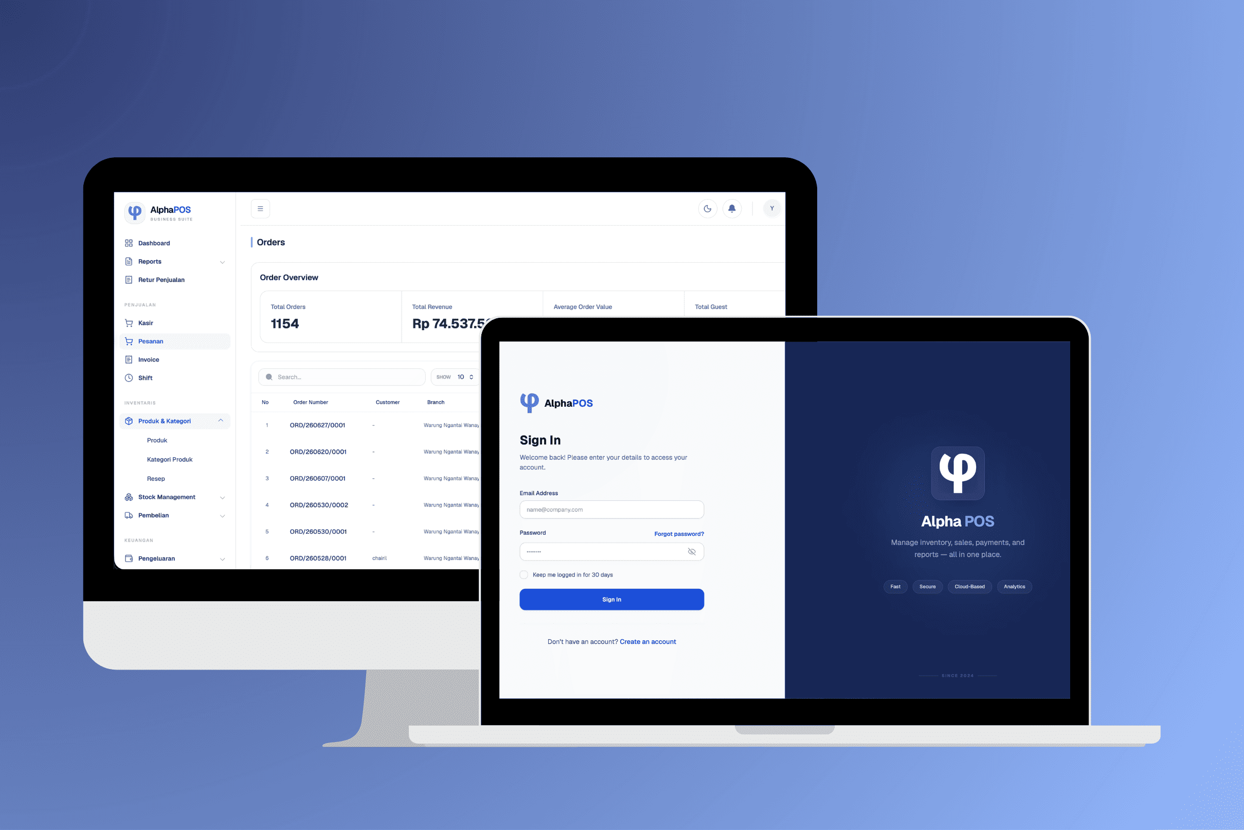 Alpha POS web dashboard